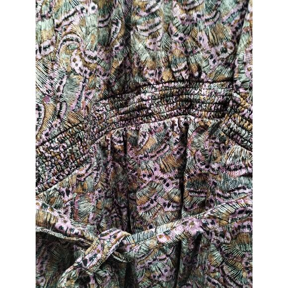 Terra & Sky Size 4X (28/30W) Purple Brown Butterfly Marks Split Neck Midi Dress - Picture 5 of 8